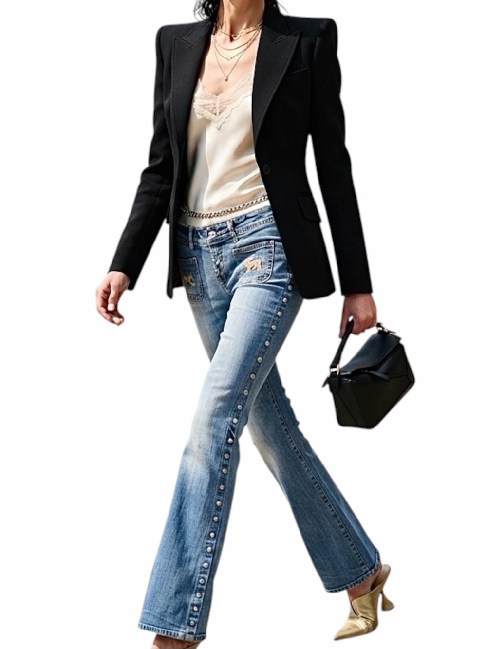 Y2K Parasuco low rise studded snap side flare diamond detail stretch jeans 28